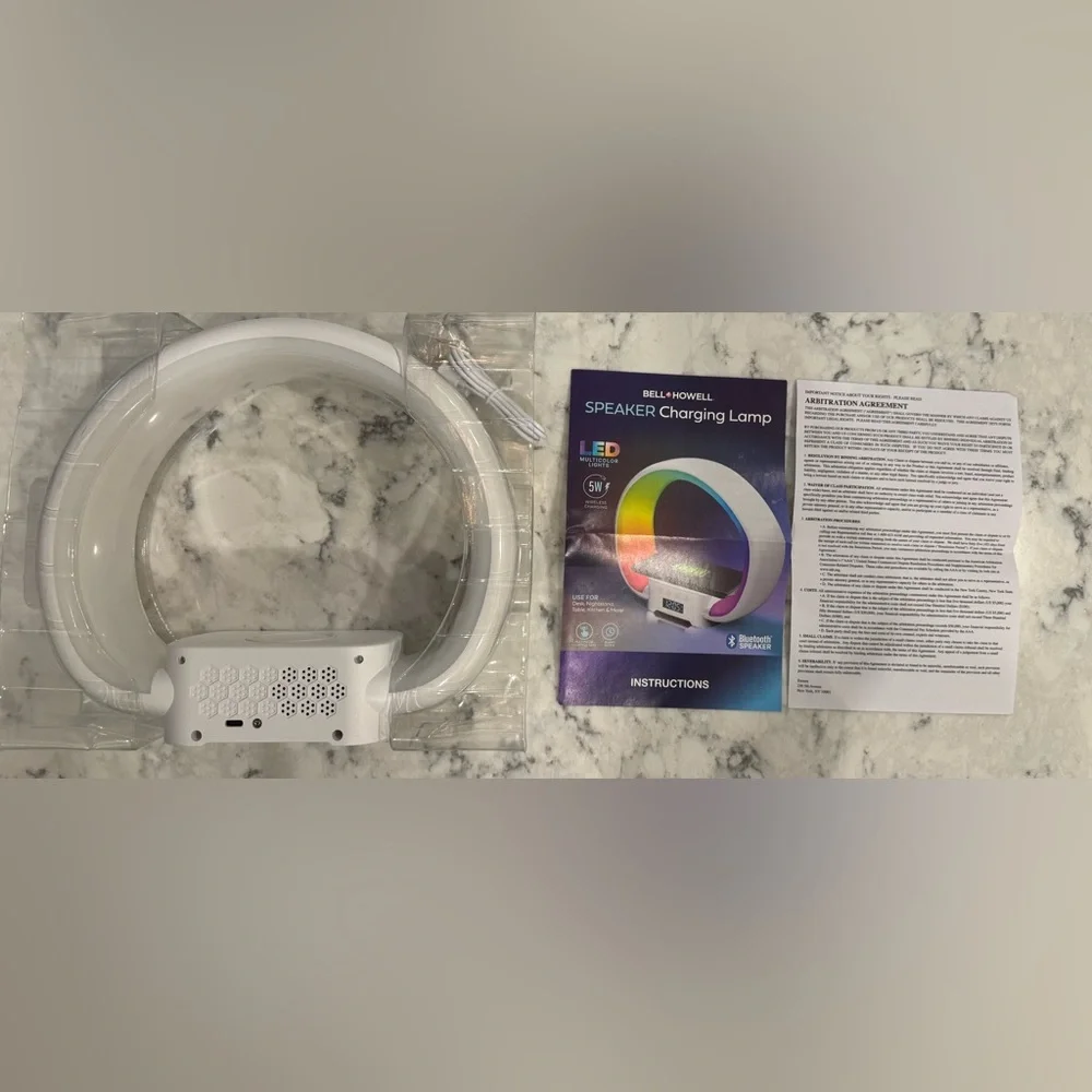 Bell + Howell Bluetooth Speaker Table Lamp Wireless Phone Charger Stand Alarm - Picture 6 of 8